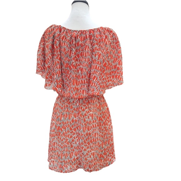 Forever 21 Cape Shoulder Mini Dress SZ S/P Burnt Orange Black White Boho Chic - Picture 6 of 9